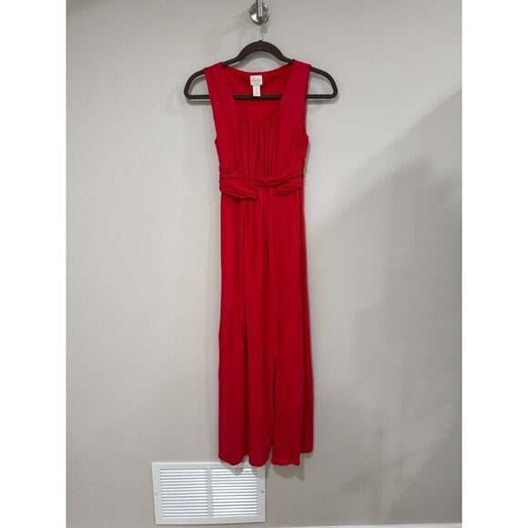 Chicos Maxi Dress Empire Waist Rayon Red Sleeveless - Size 0 Petite - Picture 3 of 10